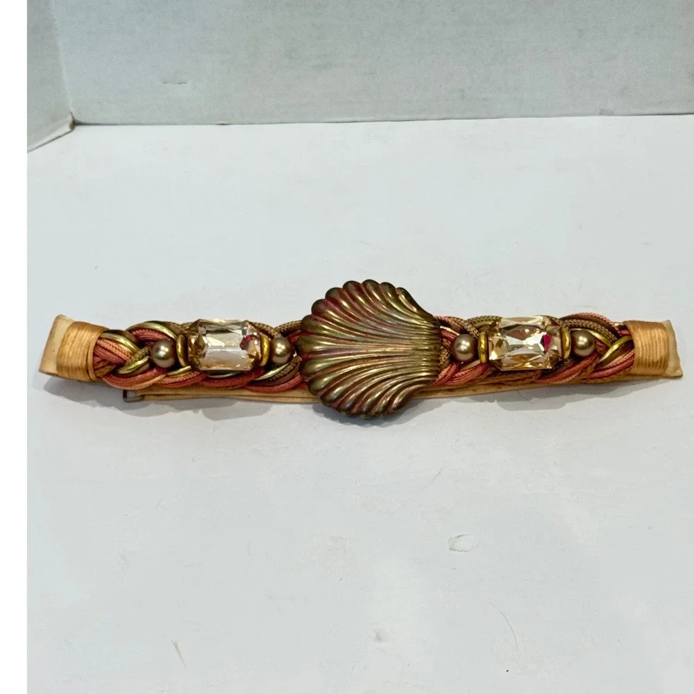 Carolyn Tanner Designs Braided Shell Belt Womens OS Gold Fair Vintage Stained - Picture 2 of 10